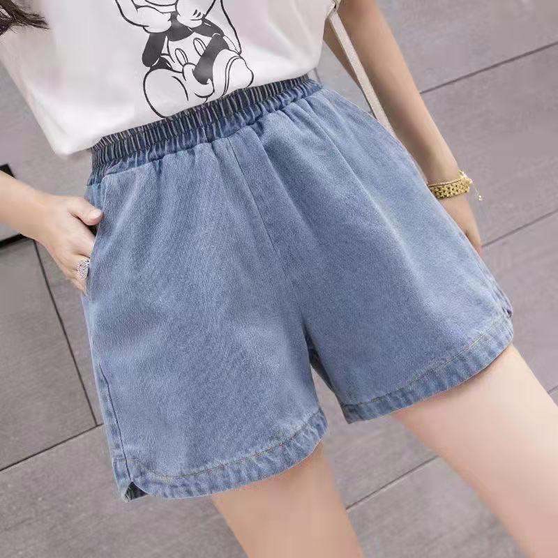 Women s Plus Size Elastic Waist Denim Shorts - Summer Loose Fit Korean Style S for 40-45 kg