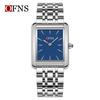 OFNS Women's Waterproof Stainless Steel and Leather Strap Square Fashion Quartz Watch