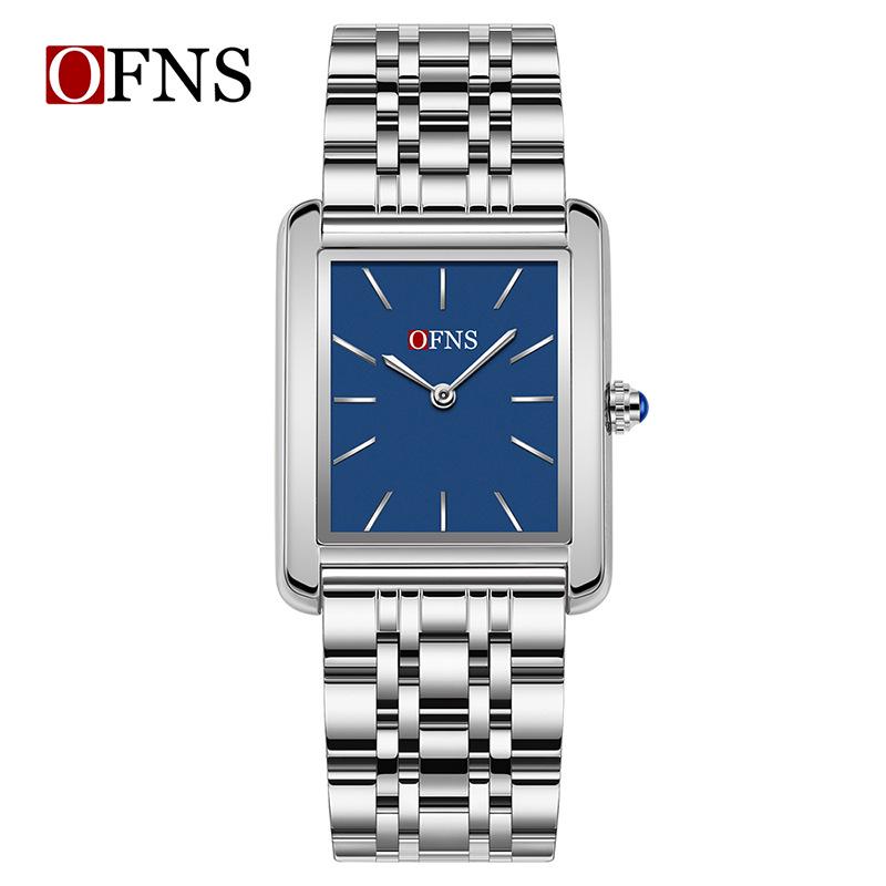 OFNS Women's Waterproof Stainless Steel and Leather Strap Square Fashion Quartz Watch