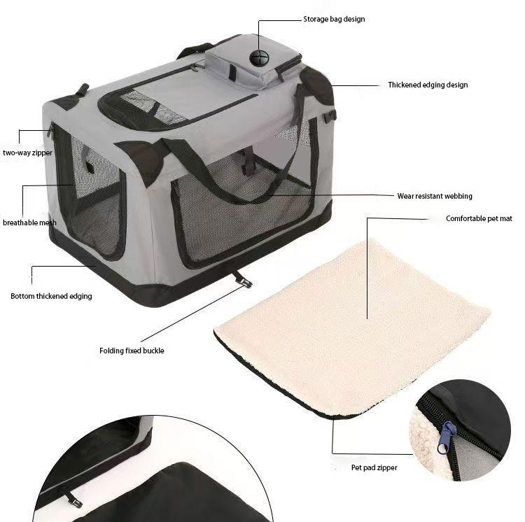 Soft Dog Crates Kennel for Pets 3 Door Soft Sided Folding Travel Pet Car Carrier with Straps and Mat for Dogs, Cats, Rabbits