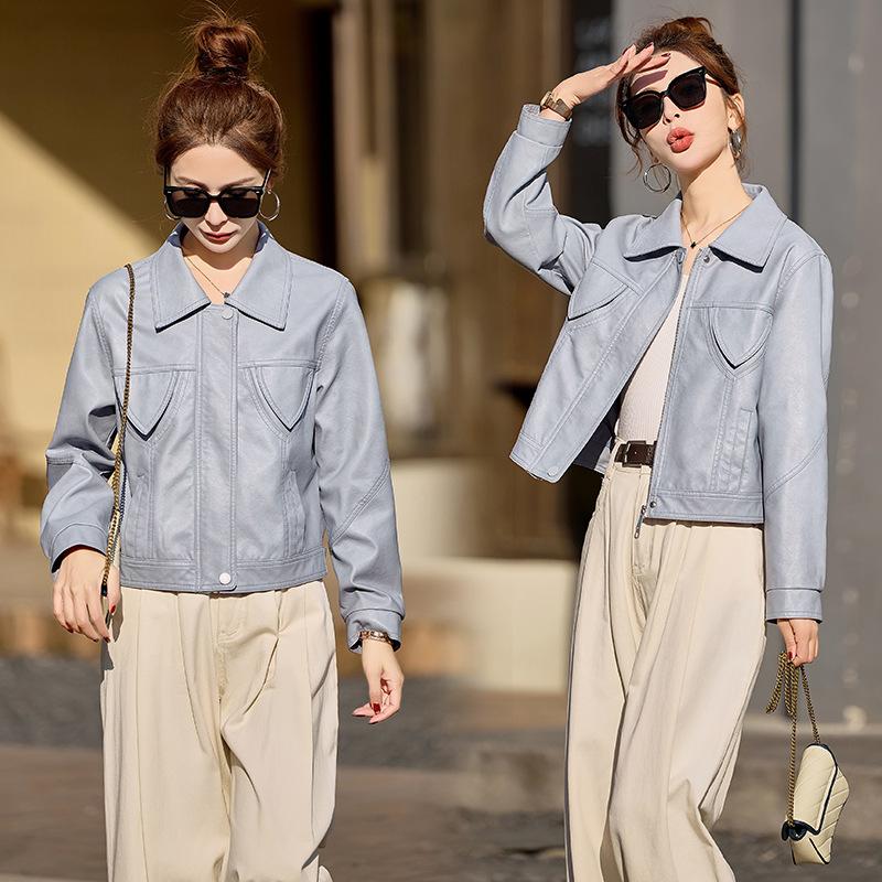 

Ретро кожаная куртка женская новая популярная чувство дизайна крутая са модная повседневная куртка-локомотив из кожи 2XL синий