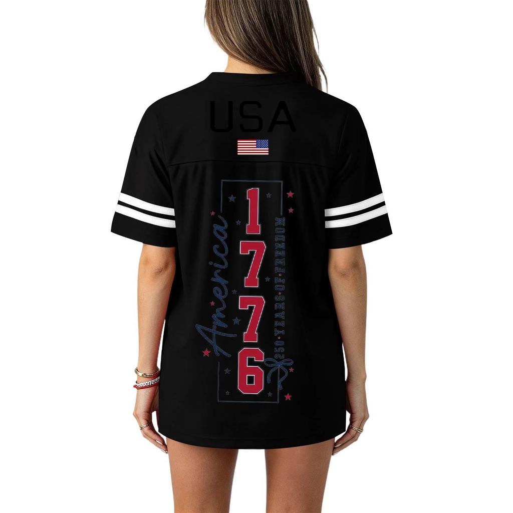 Women's Casual Fashion V-Neck Sports Independence Day Print Short Sleeve Sports T-Shirt Top