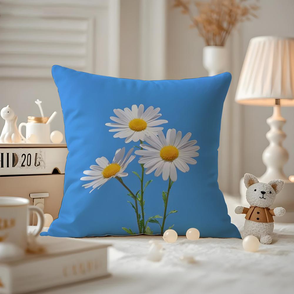 Mode Gänseblümchen Kissenbezug Milbenschutz Kissenbezug Verdeckter Reißverschluss Seidig Kurzer Plüsch Sofa Kissenbezug