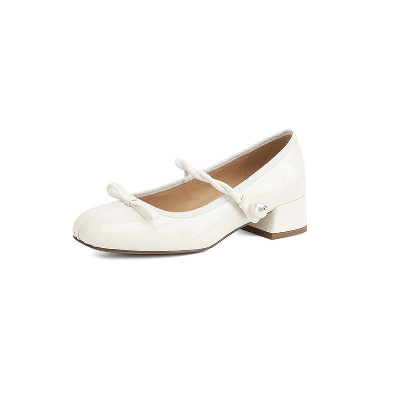 Krazing Pot Sheep Skin Spring Summer Size 41 Thick Med Heels Women Square Toe Pearl-studded Butterfly-knot Pumps