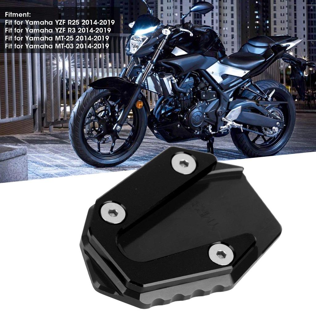 Side Stand Pad, Motorcycle Kickstand Pad, Extension Pad Support Plate Fits YMH YZF R25/YZF R3/MT‑25/MT‑03 14-19 (Black)