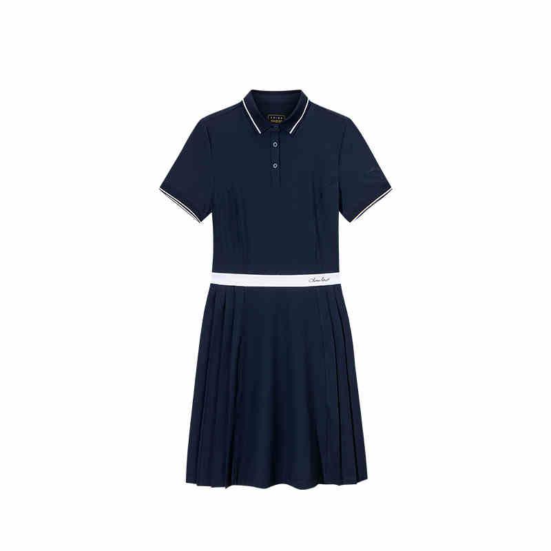 

Anta Color Block Soft Comfortable Breathable Versatile Short Sleeve Dress Women dresses Midnight-Blue 162527205-2 S