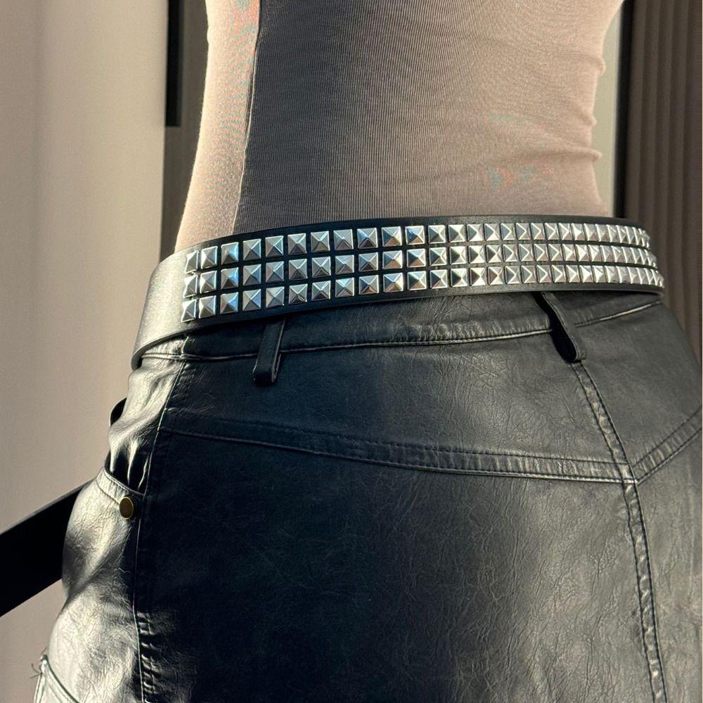 Rhinestone Black Rivet Belt Adjustable Skeleton Belt Skull Wide Waistband Trouser Decoration