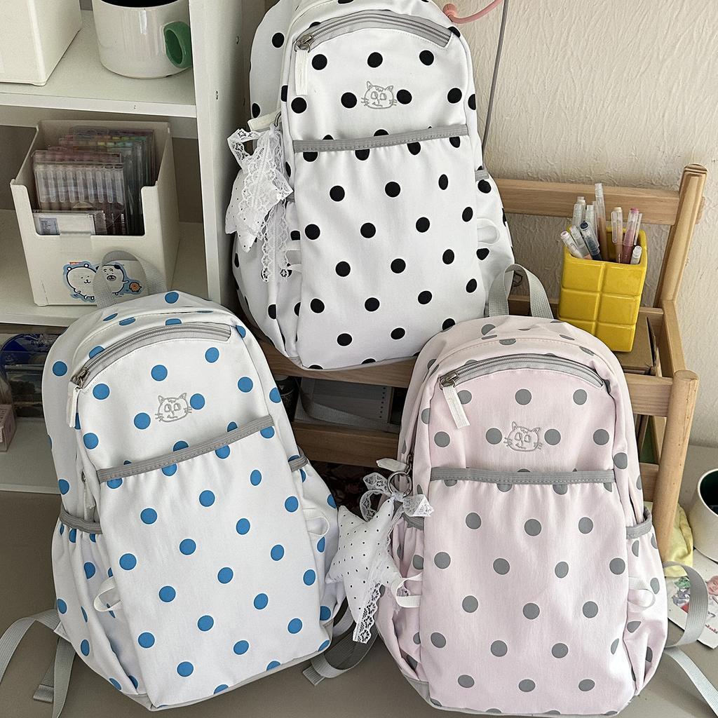 Schoolbag Korean Polka Dot Backpack Female Students Daily Large Capacity Lightweight School Bag Junior High School Students ins Travel Backpack