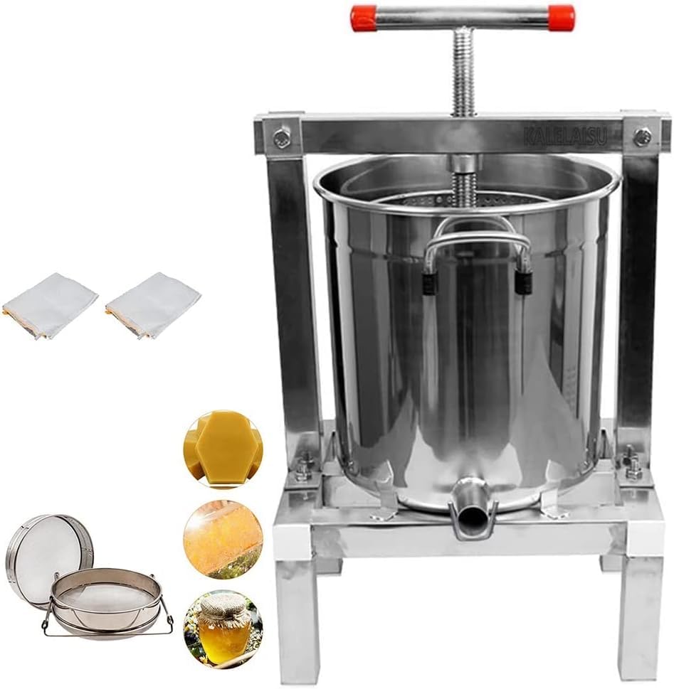 KALELAISU Pressa per Miele Attrezzatura Apistica 15L Grande Capacità Programma di Filtrazione di Grado 5 Separatore di Miele Materiale Acciaio Inossidabile 304 per Alimenti Miele