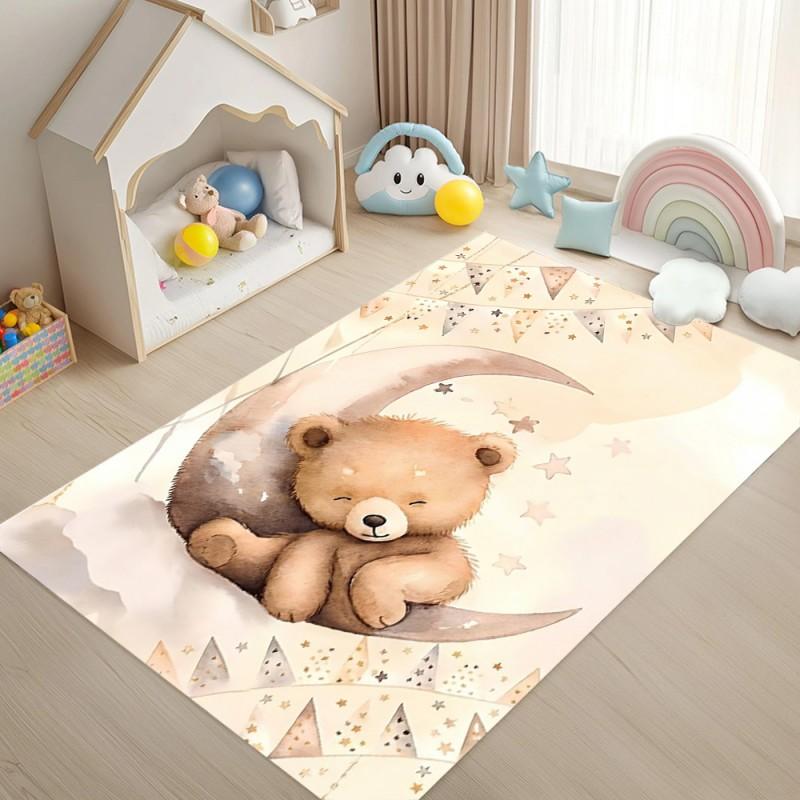 

Nordic Cartoon Moon & Bear Rug Non Slip Washable Floor Mat Carpet for Playroom Bedroom Nursery Cozy Home Decor Gift Minimalist 40x60CM