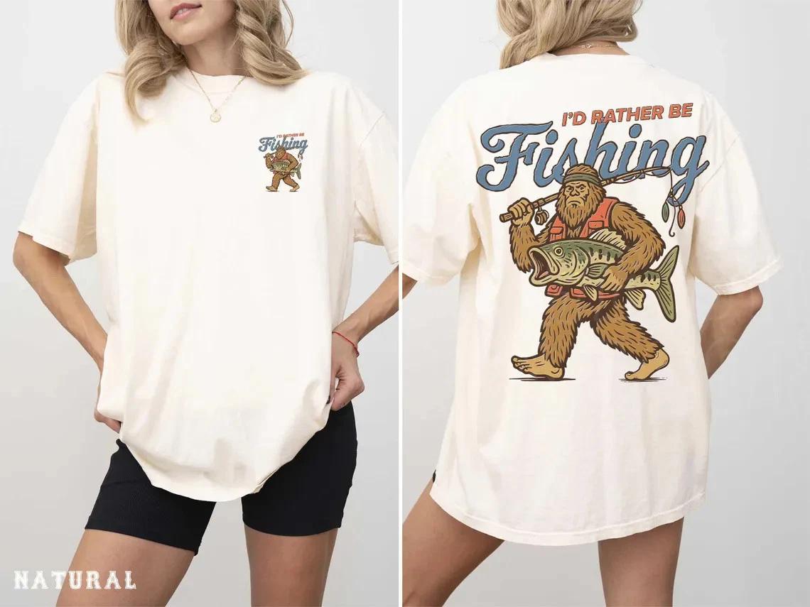 Retro Sasquatch T-Shirt, Funny Bigfoot Fishing Shirt for Men, Fishing Tee, M