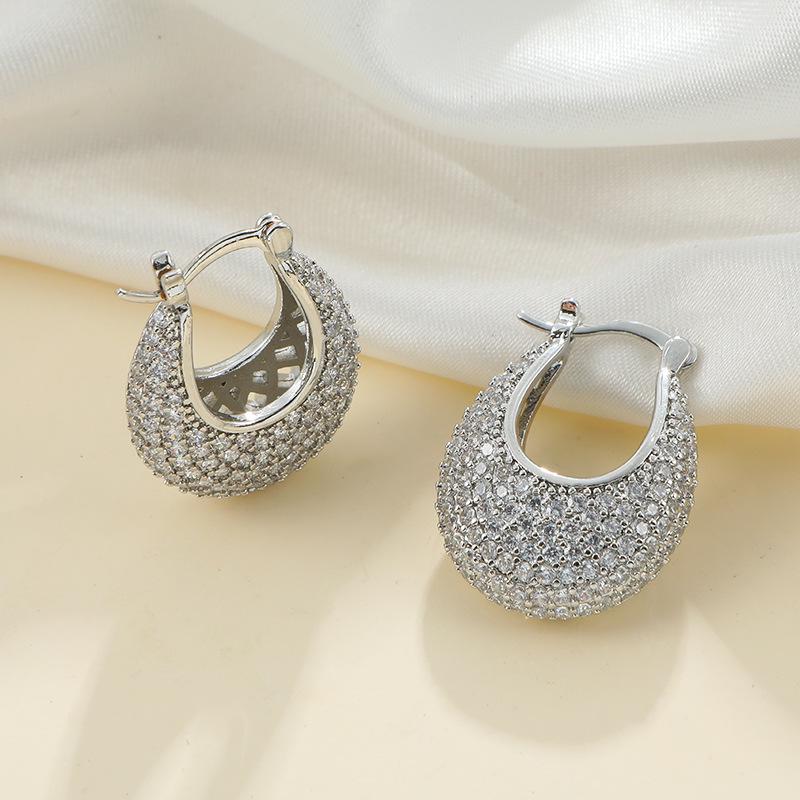 Huazi Style Zircon Stud Earrings for Women - Gold-Plated, Non-Fading Luxury Jewelry
