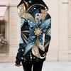 Women Plus Size Asymmetric Cutout Neck Long Sleeve Geometric Printed Fitted Hooded Shirt
