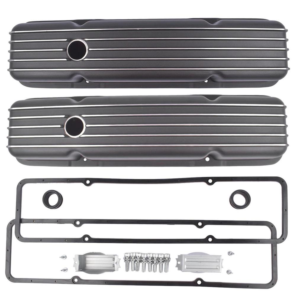 SBC 283-400 Höga Fena Polerade Aluminium Ventilkåpor, Passar '58-'86 Modeller