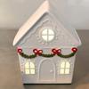 Christmas Village House Figurine LED Lighted White Small House Tabletop Decoration Winter Rustic Farmhouse Holiday Decor for Mantel Tabletop Room
