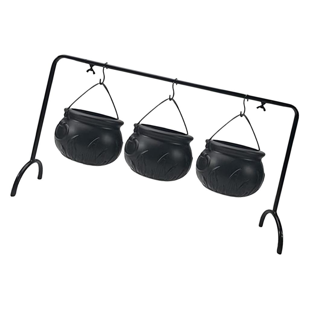 3 Pcs Witches Cauldron Serving Bowls on Rack Halloween Party Decorations Hanging Black Cauldron Bowls for Kitchen