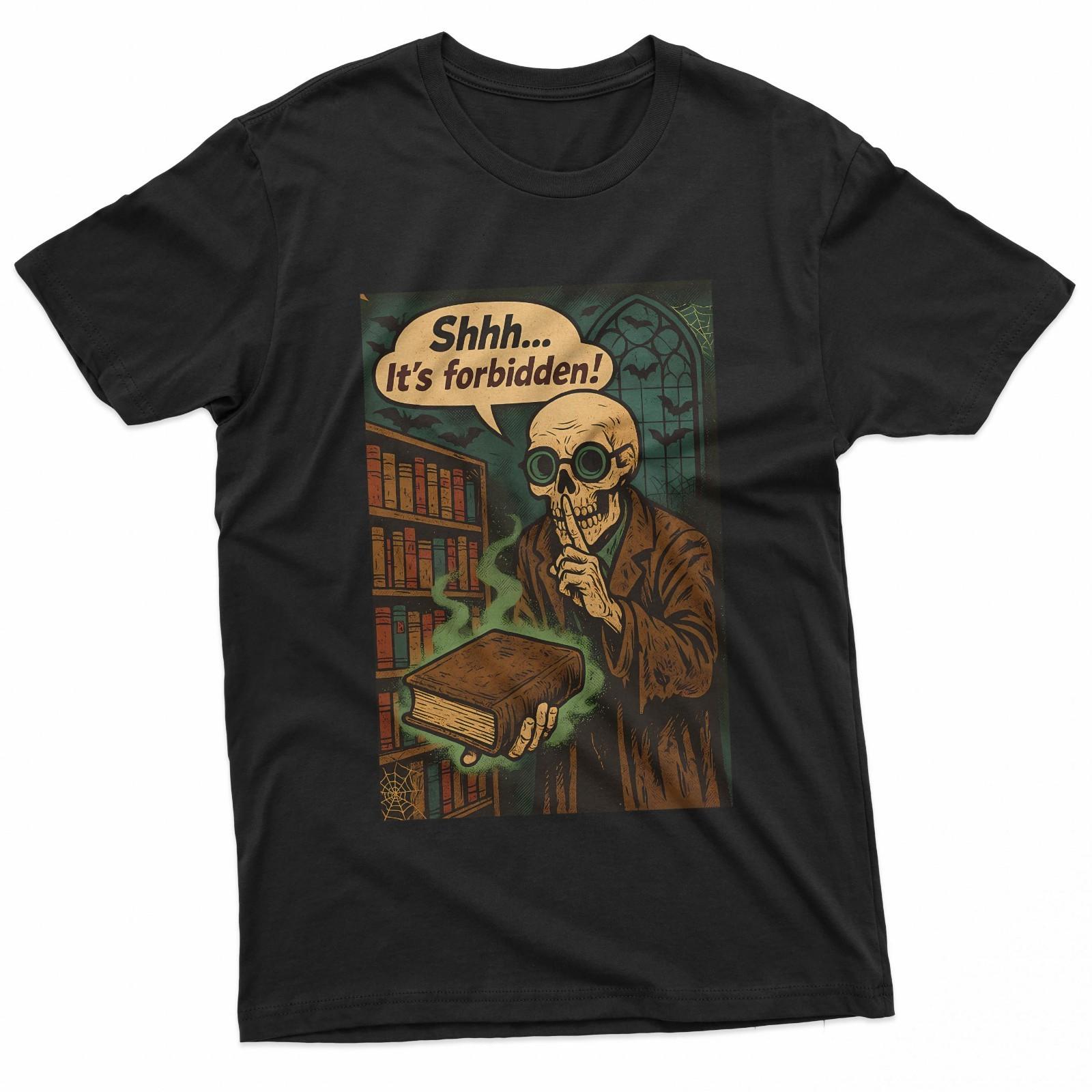Forbidden Knowledge Skeleton Librarian Pop Art T-Shirt S