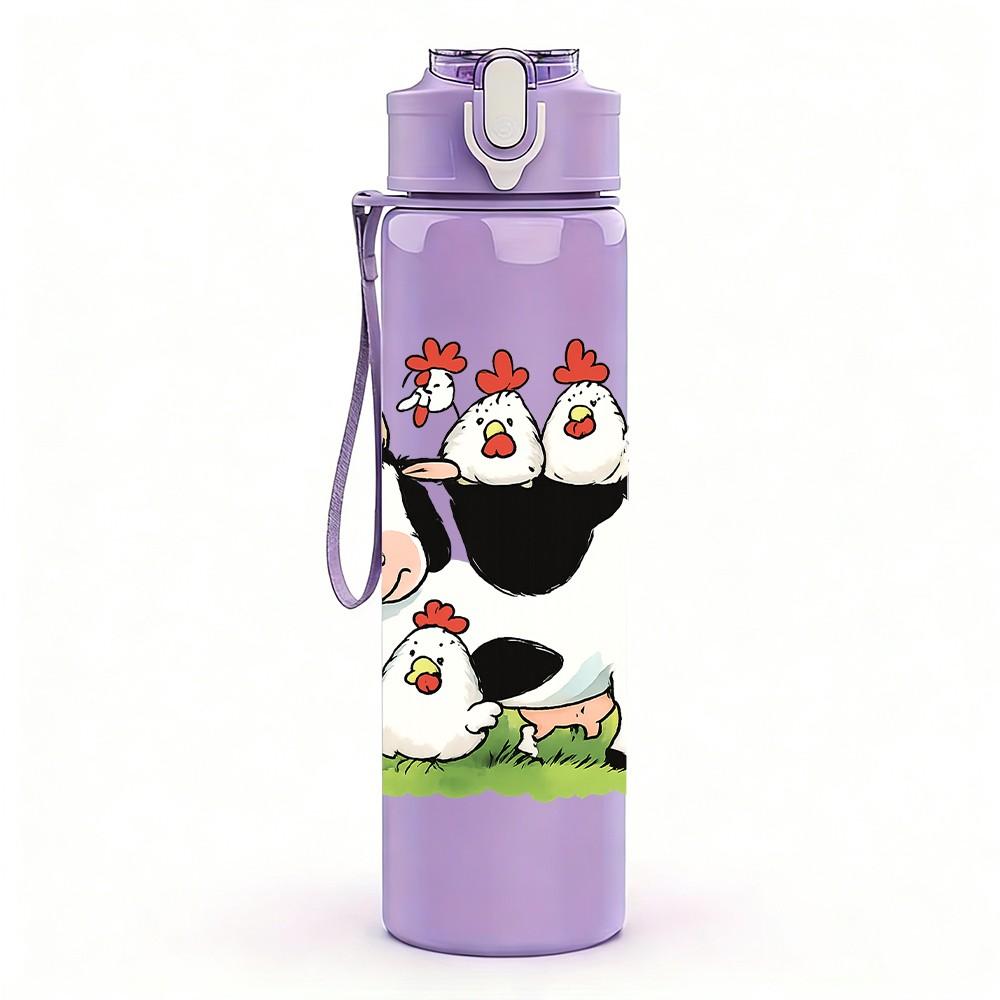 1PC Baby Cow Farm Pattern 750ml Color Plastic Sports Water Bottle Leakproof Flip Straw Lid Suitable for Sports Office Home Use
