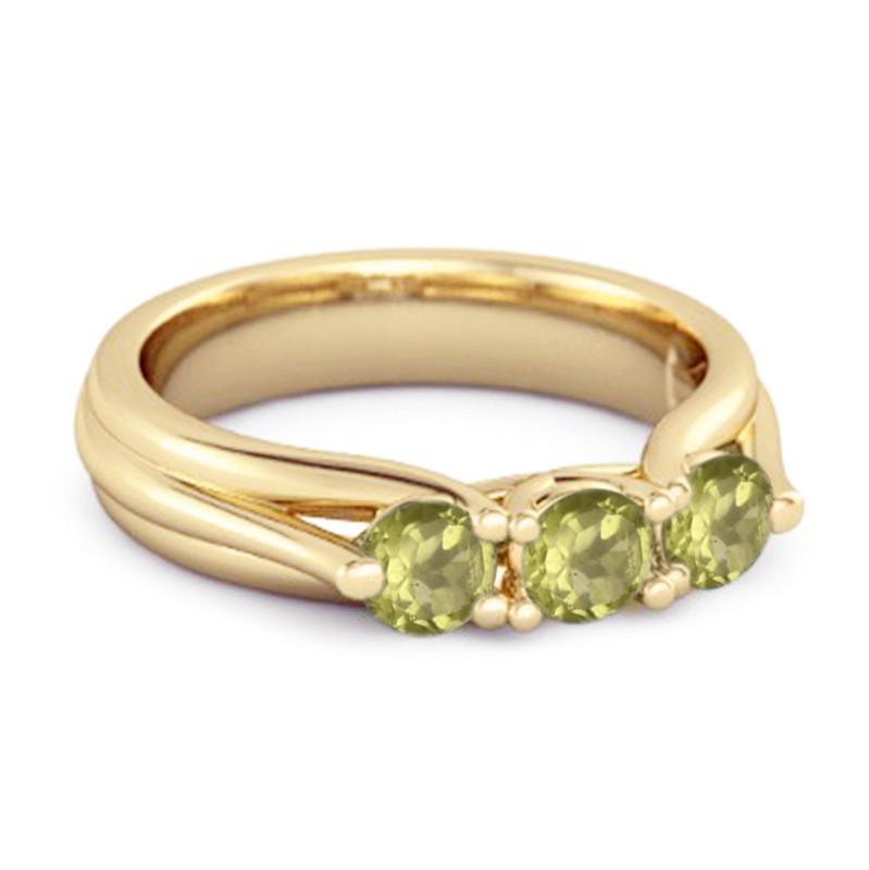 Peridot Three Stone Ring - Sterling Silver Gold Vermeil