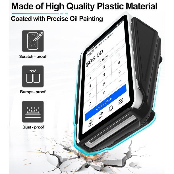 Kailfee Protective Case and Screen Protector*3 for Square Terminal Card Reader - Rubberized Hard Casing with Non-Slip Base and Tempered Glass(Black)