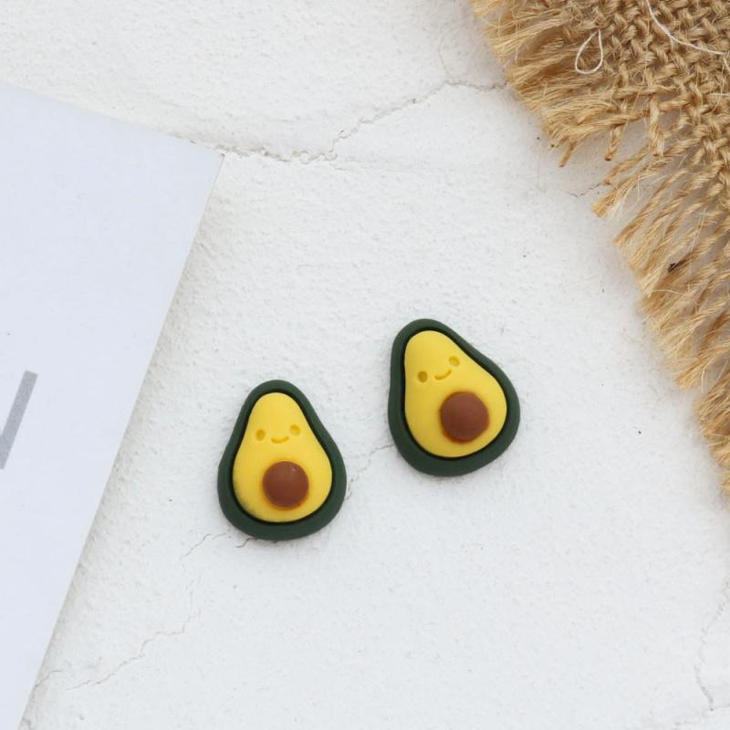 Cute Fruits Vegetable Resin Stud Earrings For Women Cute Summer Cherry Avocado Lemon Shaped Girl Ear Jewelry Gifts
