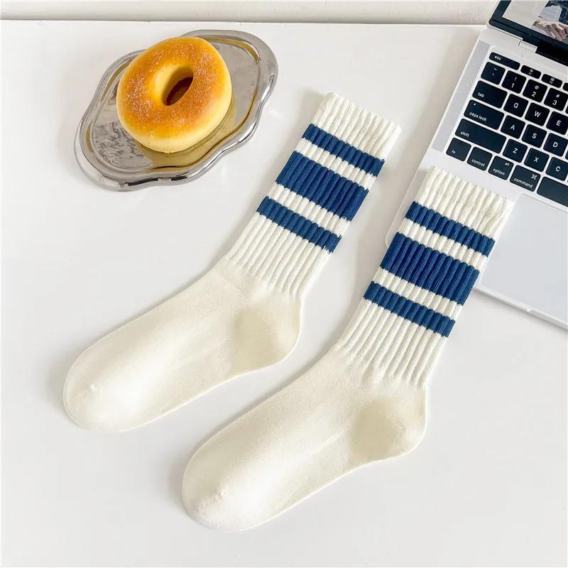 Cityboy Men's Striped Basketball Medium Tube Socks Vintage Unisex Women Couple Cottons Japanese Thick Towel Bottom Sports Socks