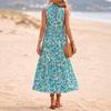 Women Sleeveless V Neck Tassel Tie Printed Dress Relaxed Fit Holiday Style Flowy Waist Tank Dress for Summer Beachwear