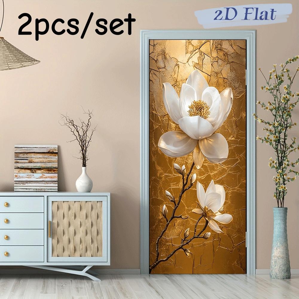 

2pcs magnolia flower wall stickers, living room entrance decoration stickers, gold background wall stickers, bedroom wall beauti (as the picture,38.5x200cmx2)