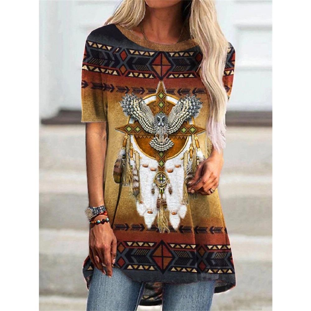 Estilo Étnico Indio Impresión 3D Camisetas Largas Moda Femenina Streetwear Camiseta de Manga Corta Oversize Camisetas para Mujer Tops Ropa