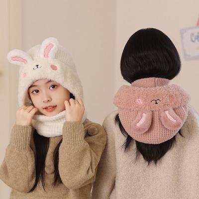 Knitted Beanie Rabbit Ear Winter Hat Plush Face Guard Neck Warmer Pullover Cap Infant Cap
