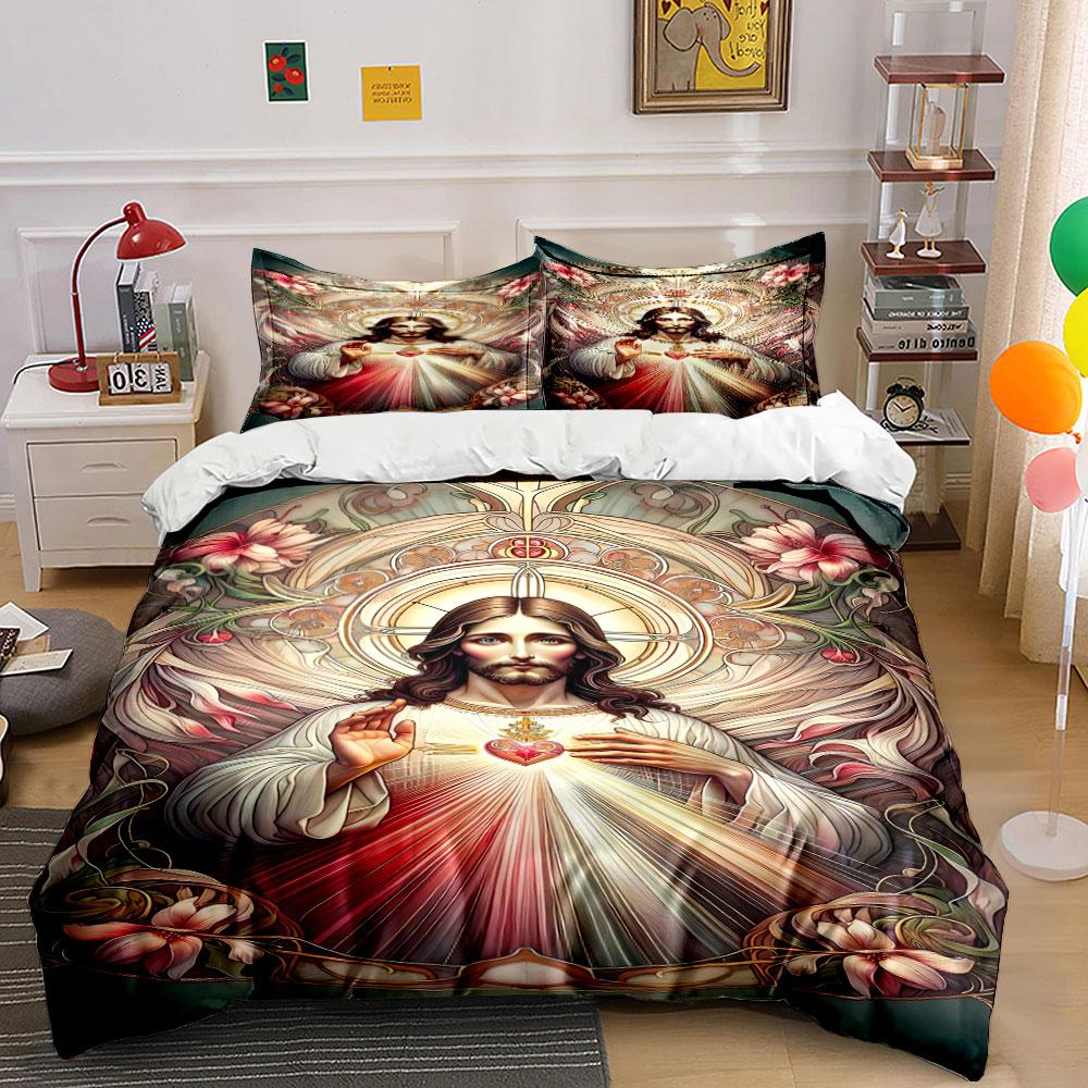 Sacred Heart and flowers. Bedding sets Duvet cover sets Duvet covers Pillowcases(1 * Duvet Cover 2 * Pillowcases without duvet insert)