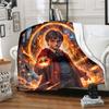 1pc Magical Wizardry: A Fiery Enchantment Cartoon Blanket,Portable Throw for Travel & Camping, All Season Cozy Blanket,Ideal Gift