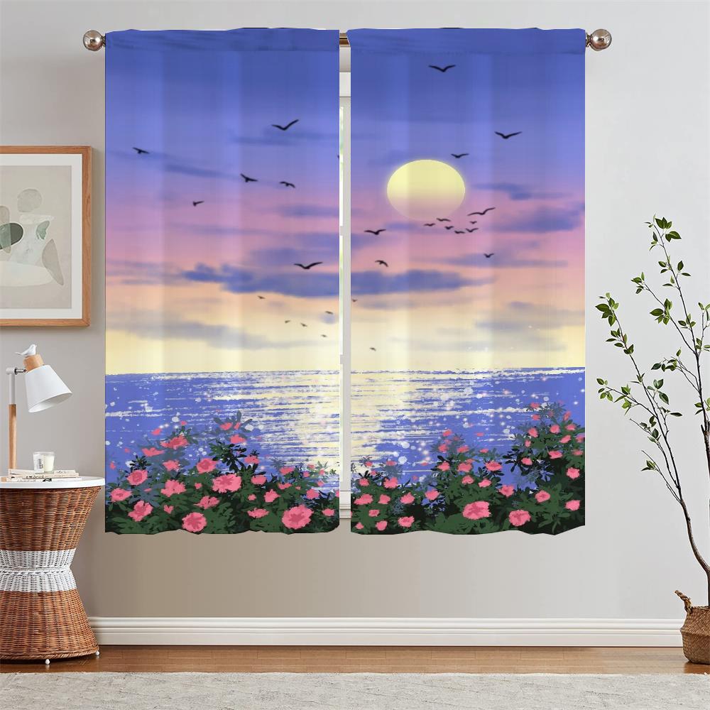 Big Cat and Girl Blackout Curtain for Living Room Decoration Tulle In Kitchen Curtains 2 Pieces Window Black Out Curtains Blinds