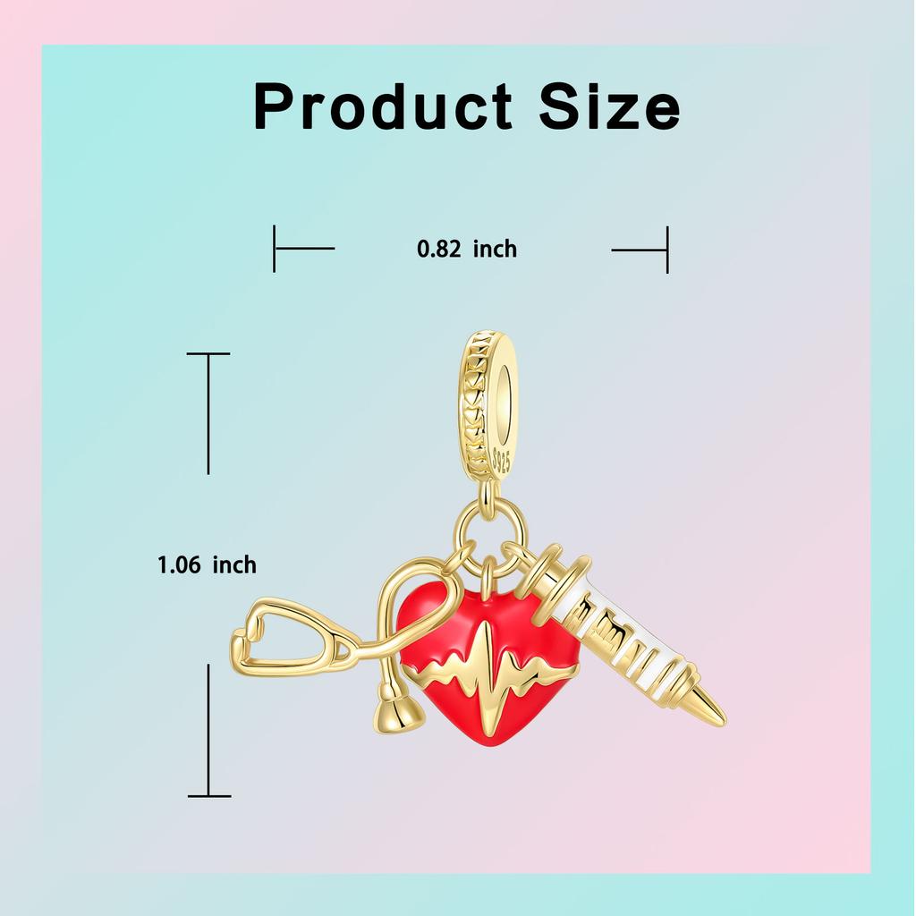 copper Heartbeat Syringe Stethoscope Pendant Charm Compatible With Authentic Charm Bracelets Women Do It Yourself Jewellery Gift