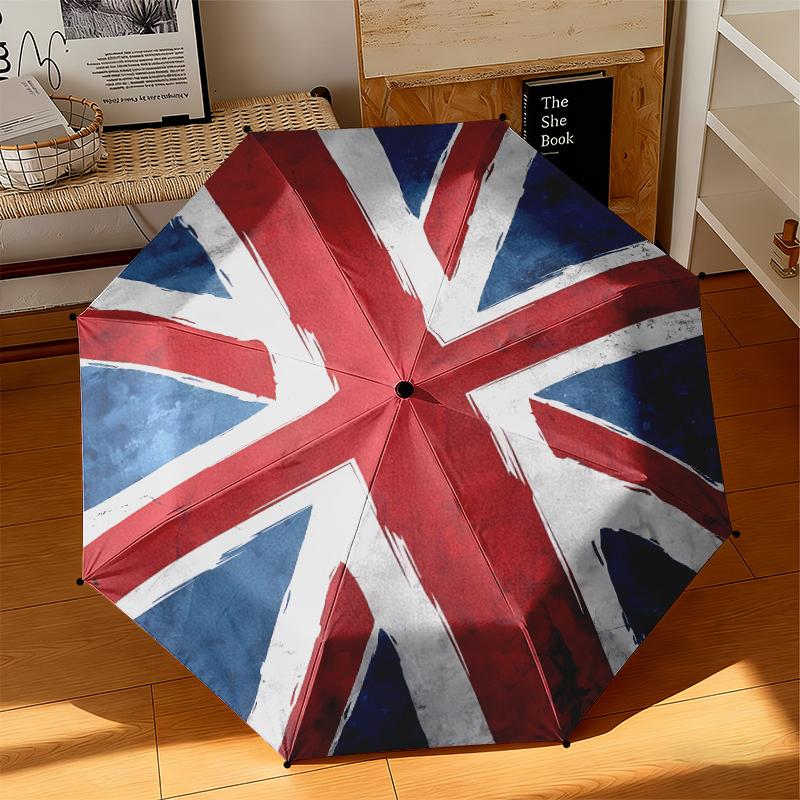 1 Stück Britische Flagge Regenschirm Tragbarer Faltregenschirm Eisenrahmen Lochknochenstruktur Outdoor Heimregenschirm