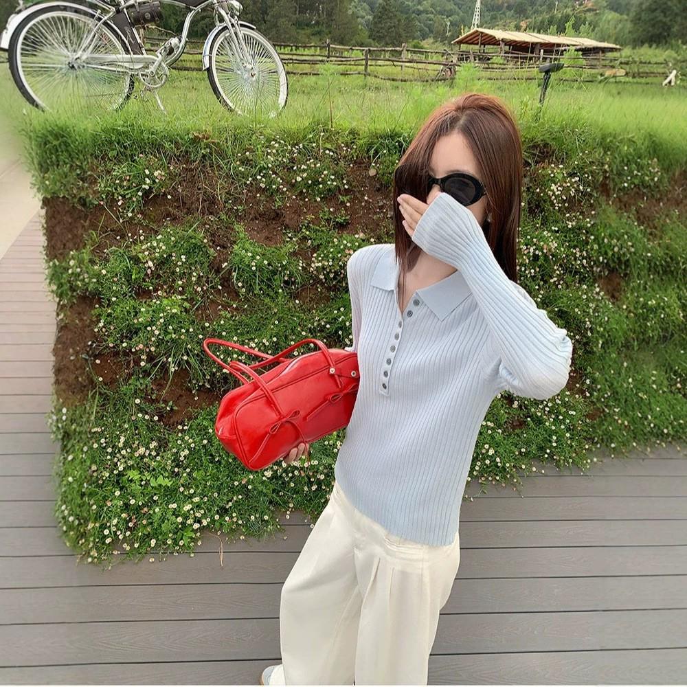 Korean Style Women's Polo Neck Knitwear: 2026 Autumn/Winter New Arrival Slim Fit Long Sleeve Pullover Sweater