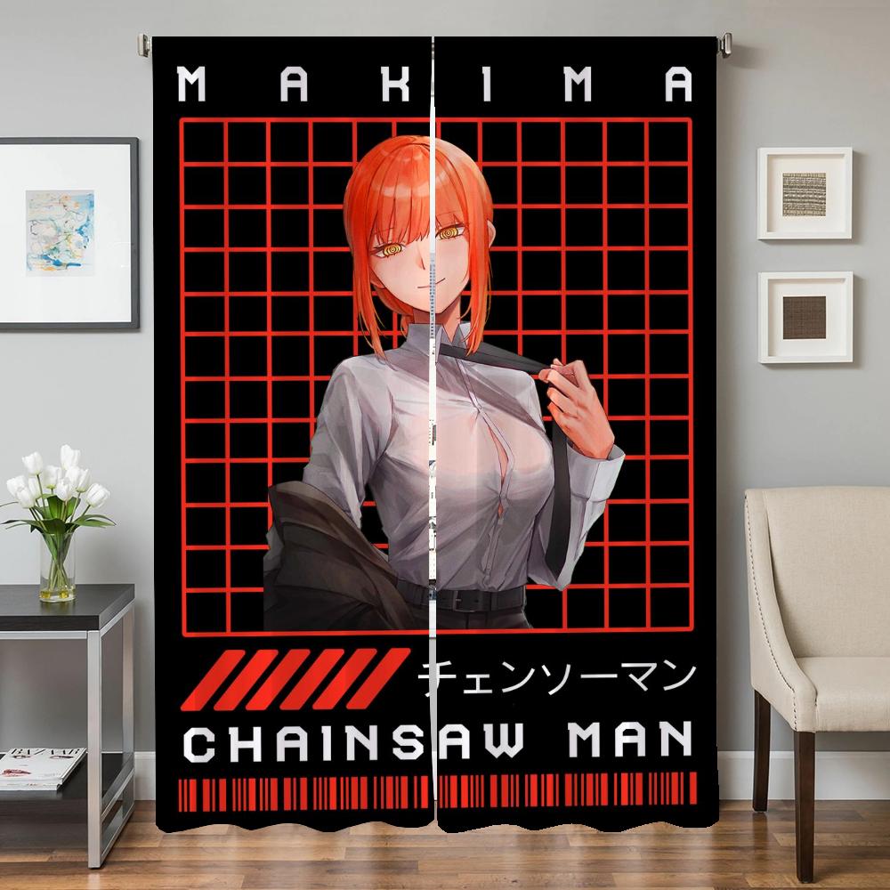 

Домашний интерьер Кухонные шторы для гостиной 2 штуки Затемняющие шторы Штора для двери Chainsaw Man Украшение для спальни Перегородка W50xH70cmx2pcs-CL