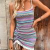 Beach Vacation Dress Summer Sundress Dopamine Knit Drawstring Sexy Backless Tie-up Dress