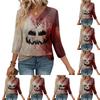Womens 3/4 Sleeve Daily Weekend V Neck Casual Printed Tshirts Loose Fit Pleated Tees Button Down Shirts