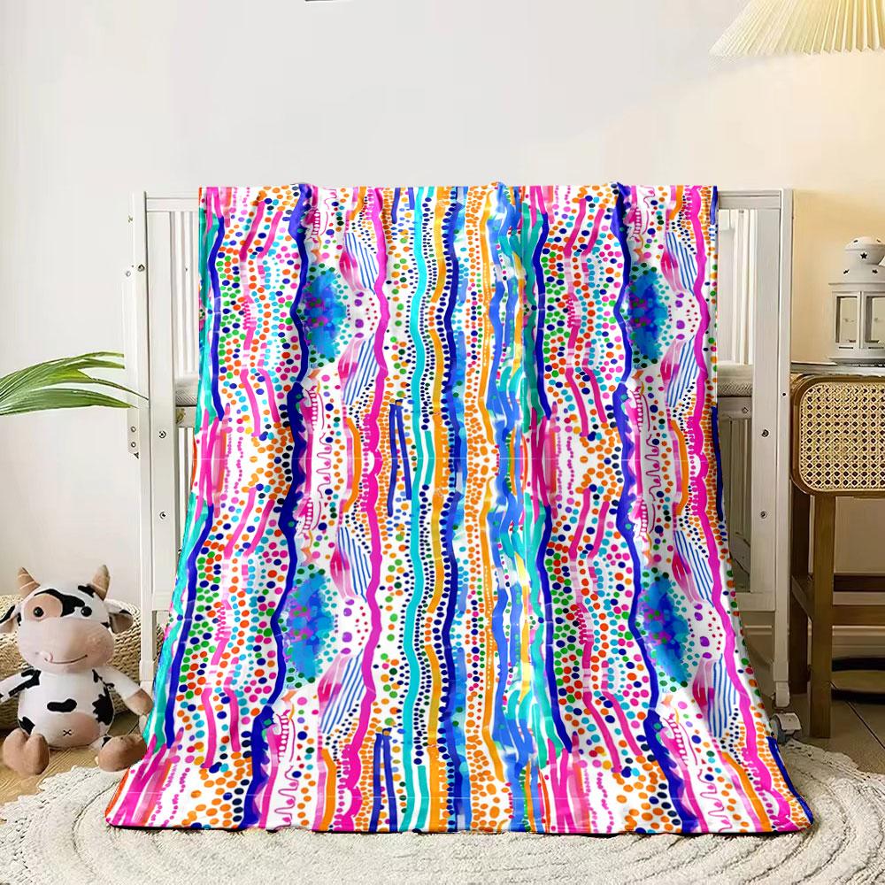 Wavy colorful stripes with dots, splashes, and abstract symmetrical shapes. for all seasons blanket lunch break throw gift 80cm x 120cm