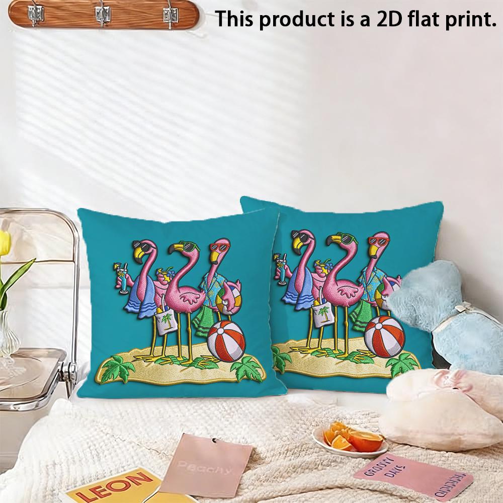 2pcs Summer Vacation Flamingo Square Throw Pillow Covers Tropical Beach Theme Cushion Cases for Home Decor Cushion Cover