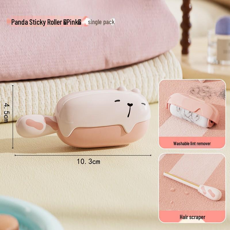 Portable 2-in-1 Washable Lint Roller & Scraper for Travel - Sleepy Bear Edition