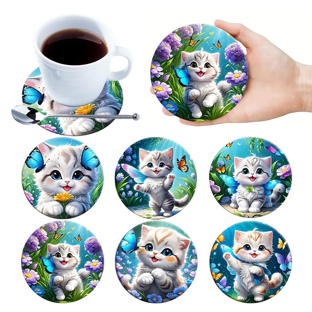 6Pcs Wooden Cup Coasters Set Aesthetic Non Slip Round Coasters Exquisite Coffee Mug Coasters Decorative Cup Mats for Home Office