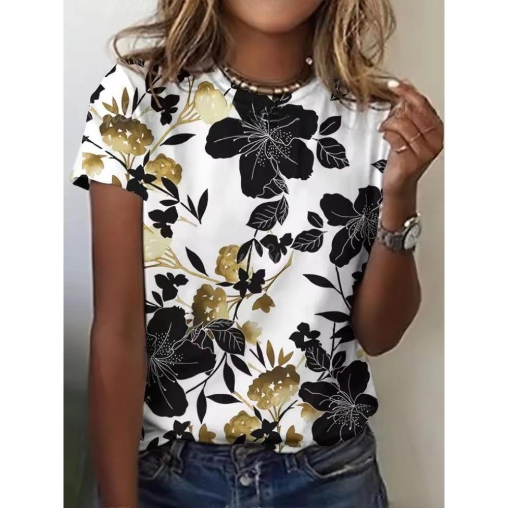 Летняя Модная Футболка Цветок 3D Печать Короткий Рукав Модная Удобная Мягкая Дышащая Большая Свободная Женская Футболка S