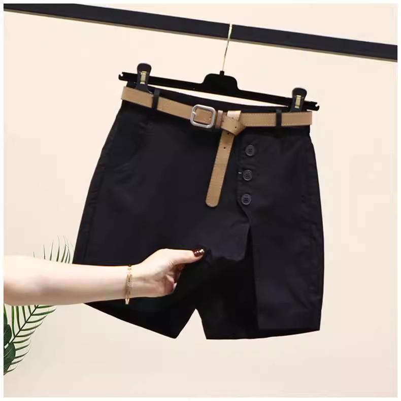 Women's Summer Linen-Cotton Slit Shorts - Fashionable, Elastic Waist, Korean Style 2025, Versatile, Chic, Slimming.