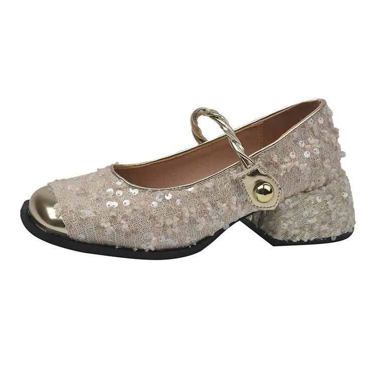 French Sequined Silver Bag Head Half Slippers Women's 2025 Spring and Summer Xiaoxiangfeng Korean Version Temperament Mary Jane Single Shoes Women's S