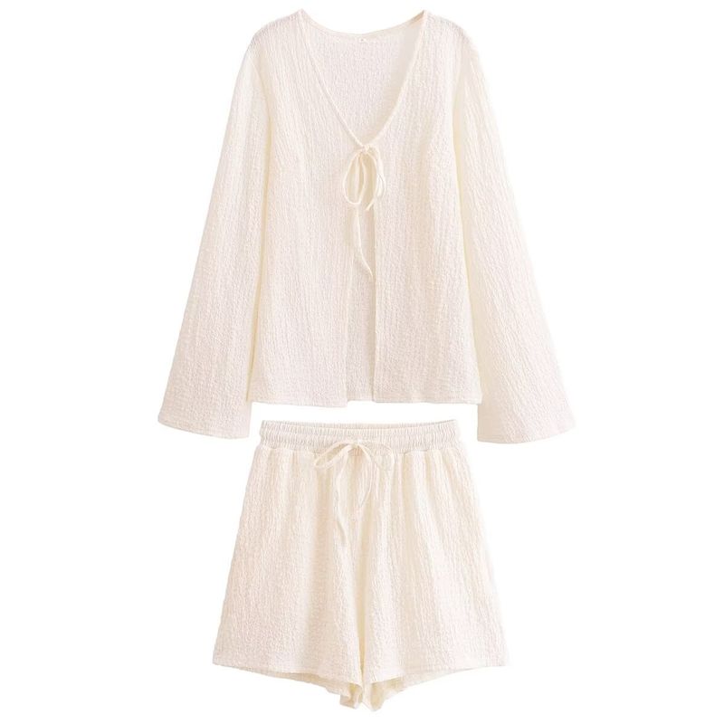 

Kaslead New Arrival Women s Clothing Fashion Style Fashion Minimalist Tether Cardigan Casual Half-Length Shorts Suit Suit L