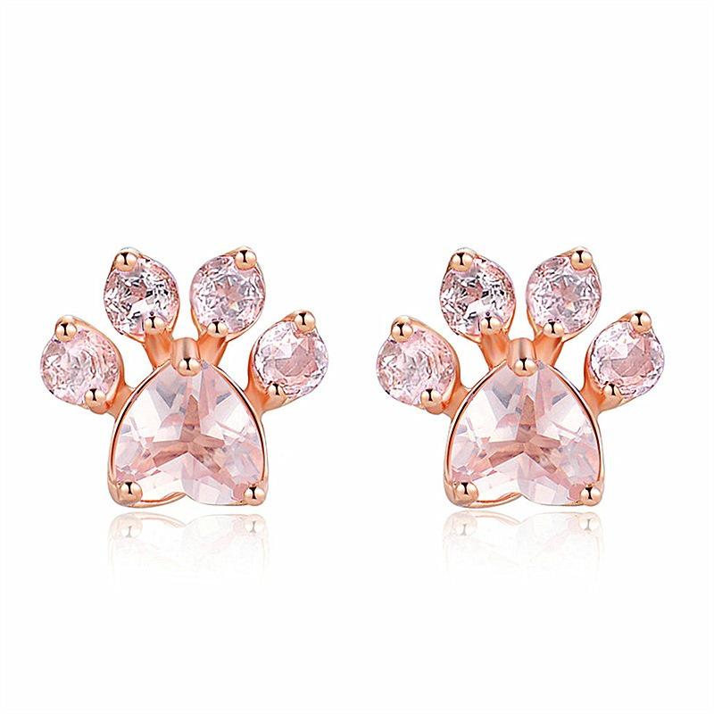 Rose Gold Zircon Cat Paw Earrings: Cute, Unique Design