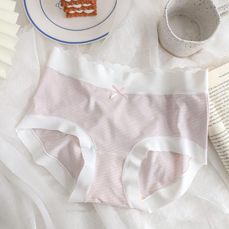 Antibacterial Spring Summer Fresh Knickers Striped Girl's Underwear Middle Briefs Waist Unmarked Edge Bare Panties