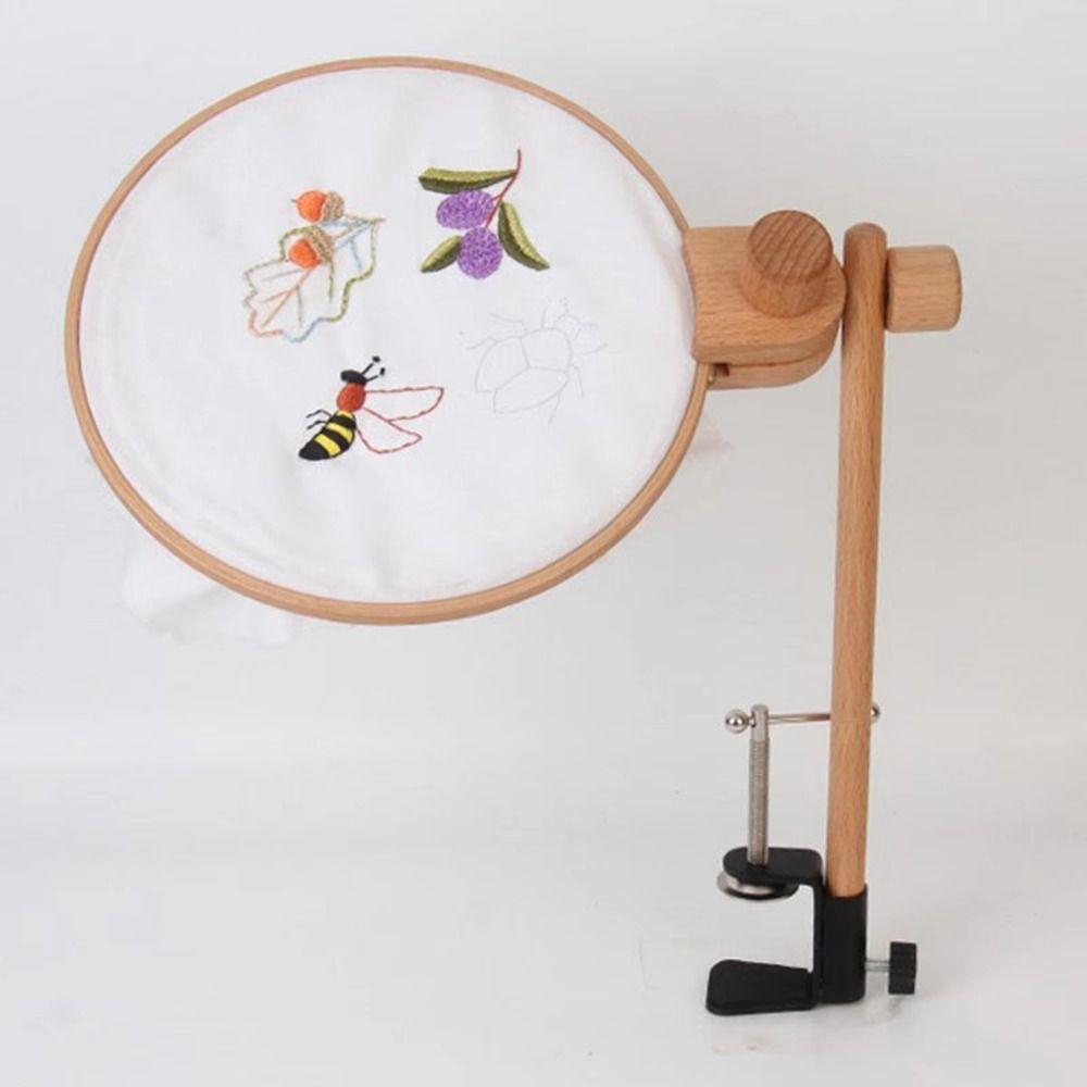 360 Degree Rotation Embroidery Frame Lap Stand Beech Wood Cross Stitch Rack Desktop Use